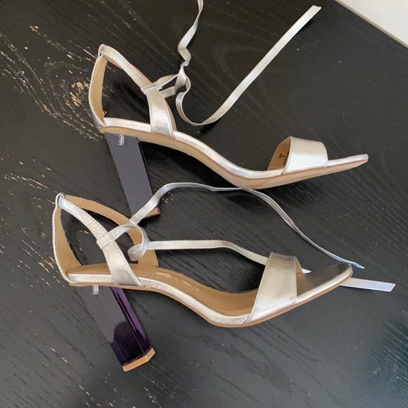 GUNMETAL Drea Silver Ankle Tie Clear Heels Sz 9.5 - Picture 7 of 16